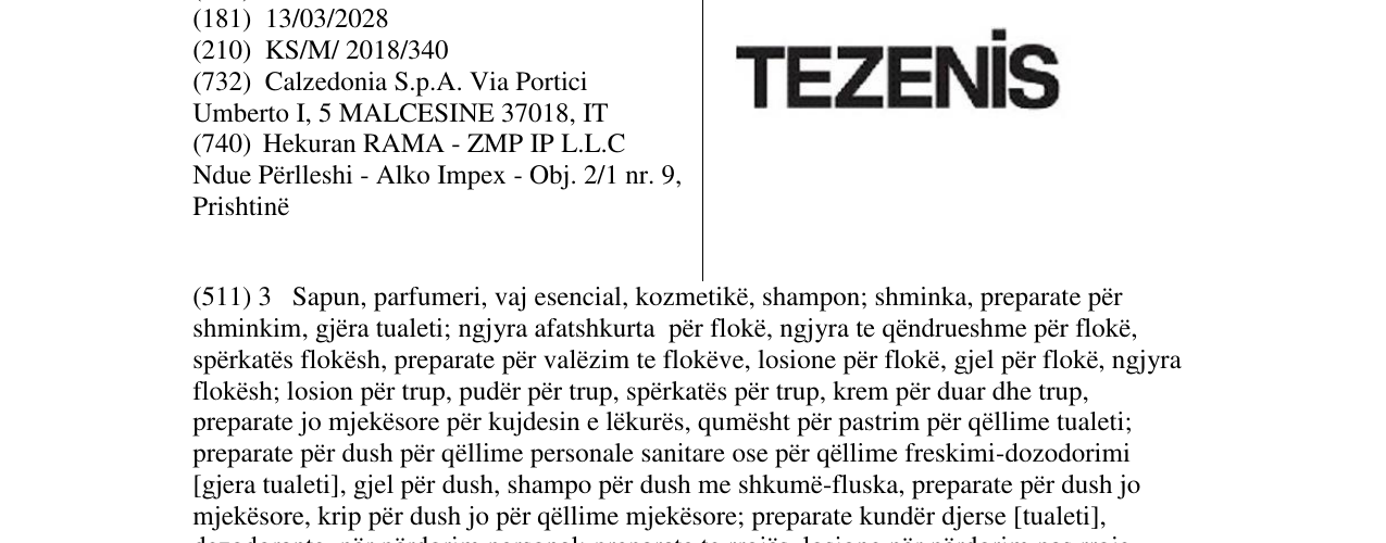 Zëri i markës TEZENIS në buletin