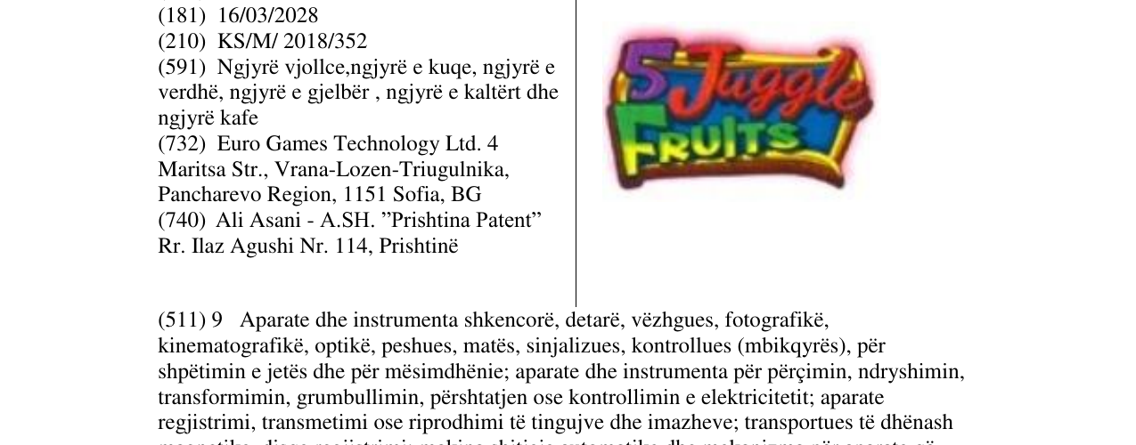 Zëri i markës Juggle Fruits në buletin