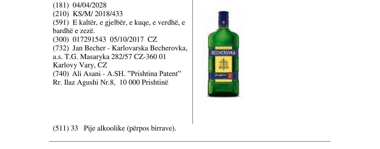 Zëri i markës BECHEROVKA në buletin