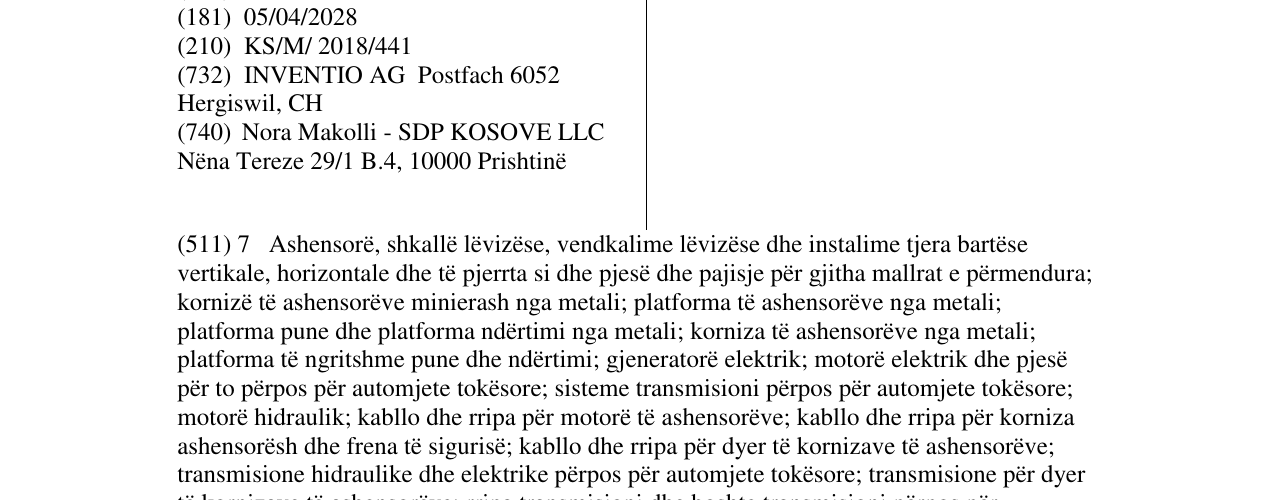 Zëri i markës SCHINDLER në buletin