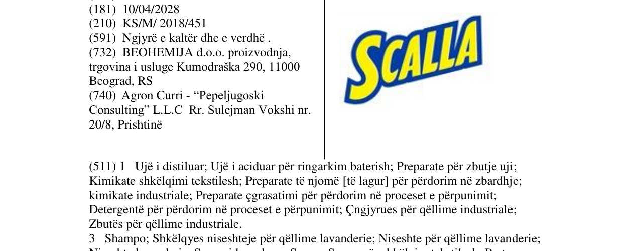 Zëri i markës SCALLA në buletin