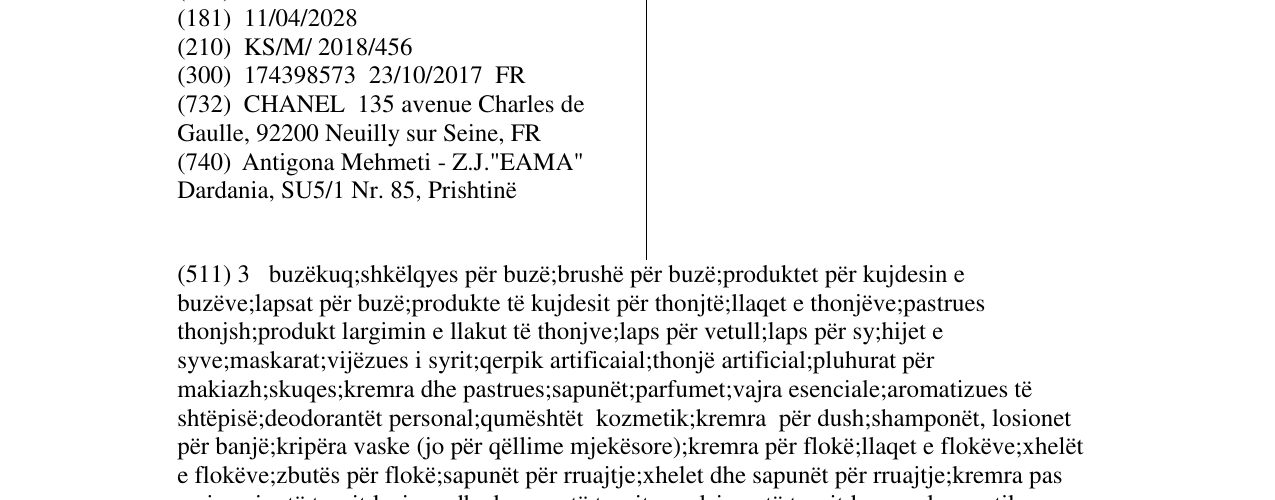 Zëri i markës PARIS-VENISE në buletin
