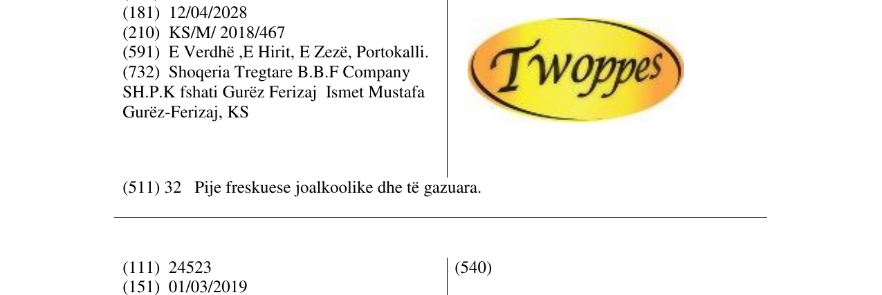 Zëri i markës Twoppes në buletin