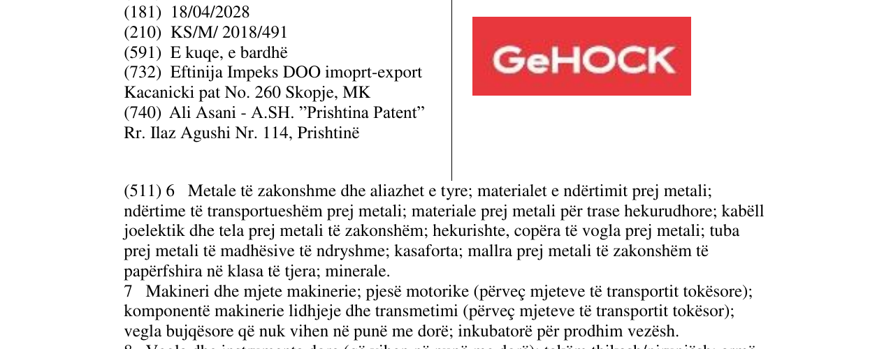 Zëri i markës Eftinija Impeks DOO imoprt-export në buletin