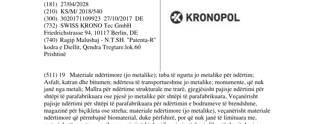 Zëri i markës KRONOPOL në buletin