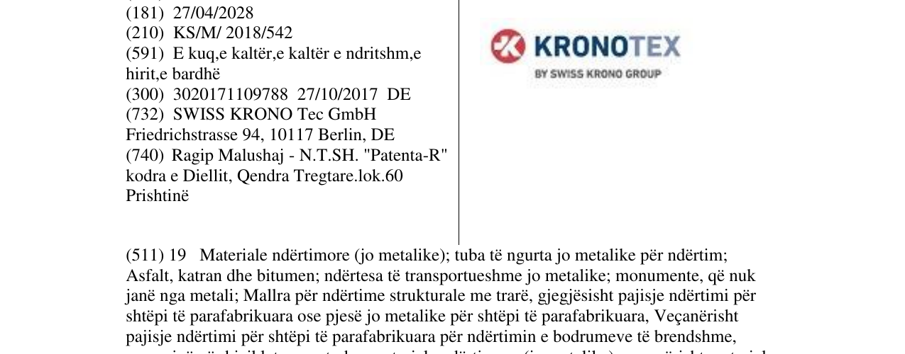 Zëri i markës KRONOTEX në buletin