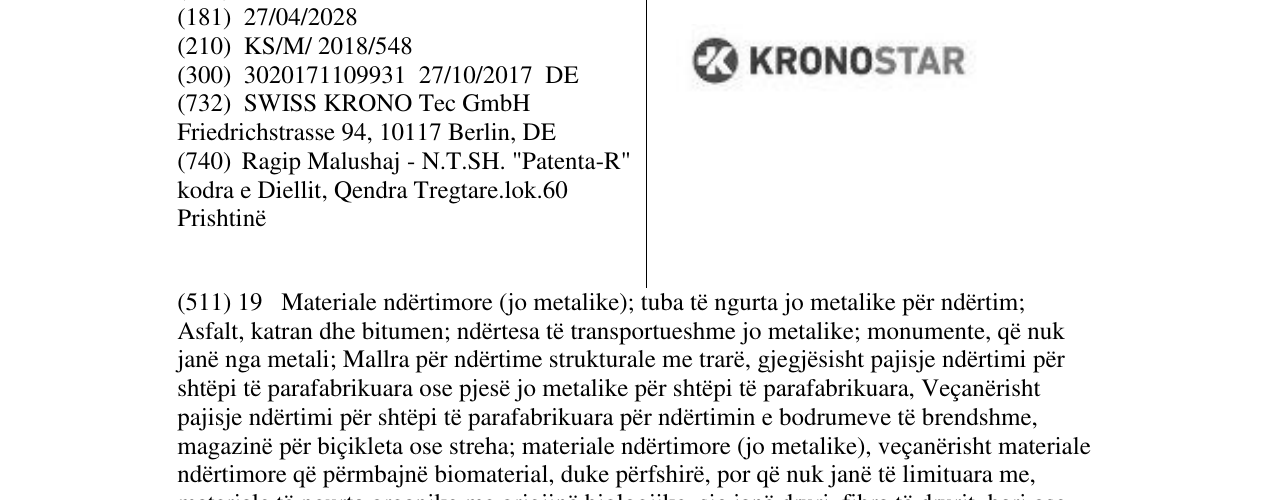Zëri i markës KRONOSTAR në buletin