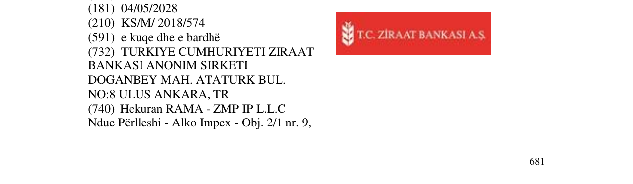 Zëri i markës T.C.ZIRAAT BANKASI A.S. në buletin