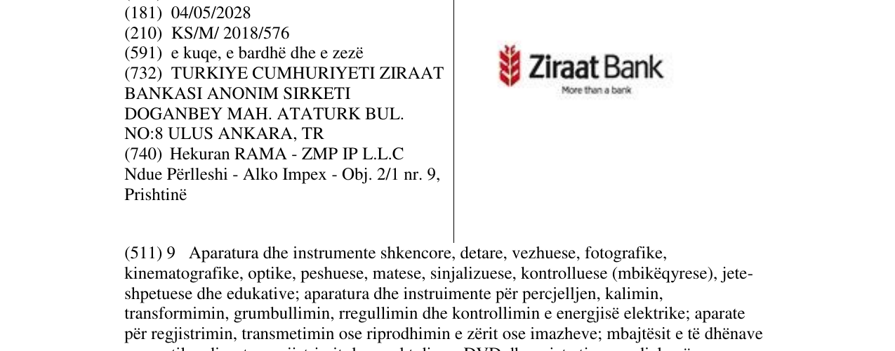 Zëri i markës Ziraat Bank në buletin