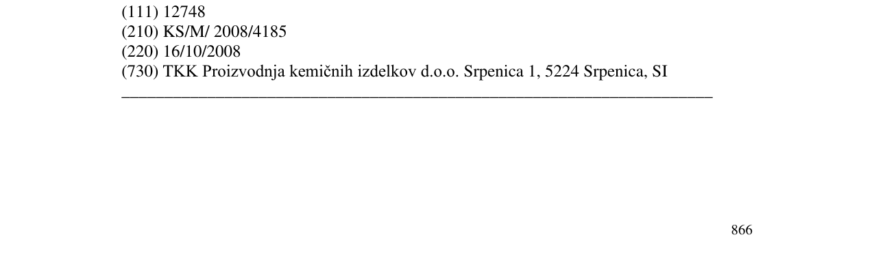 Zëri i markës TIOELAST TM në buletin