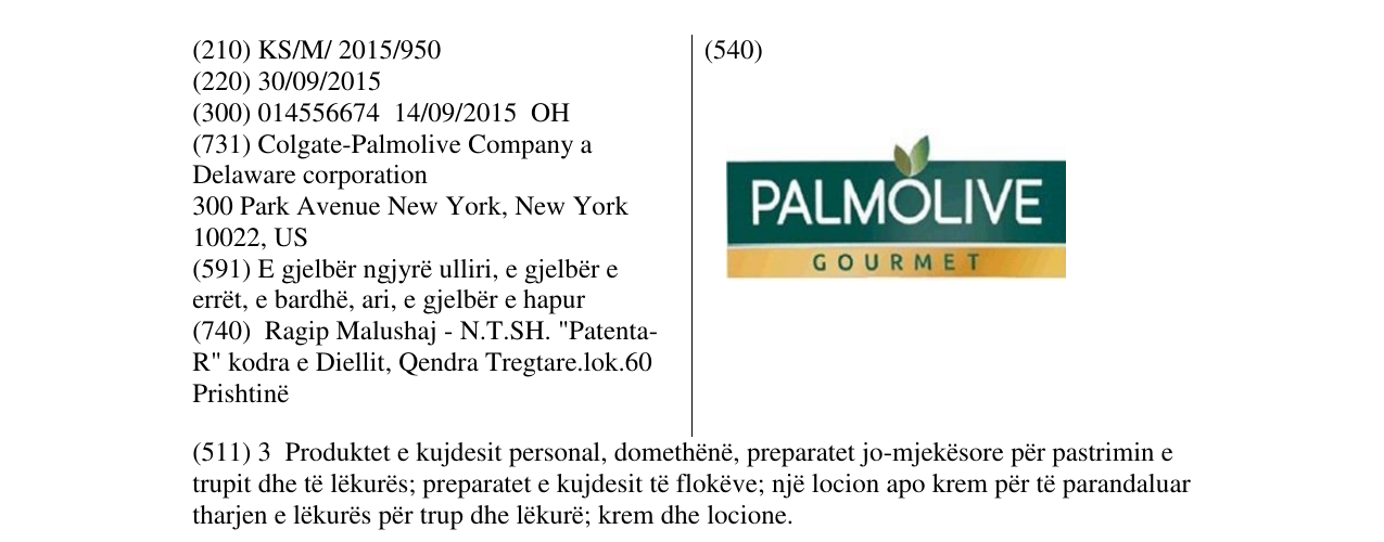 Zëri i markës PALMOLIVE GOURMET në buletin