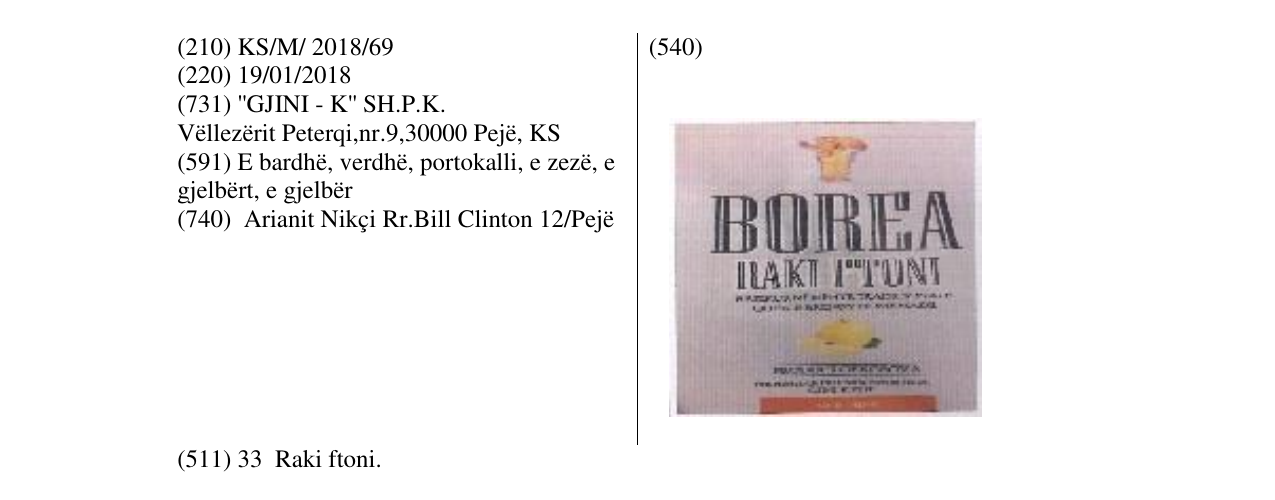 Zëri i markës BOREA RAKI F'TONI në buletin