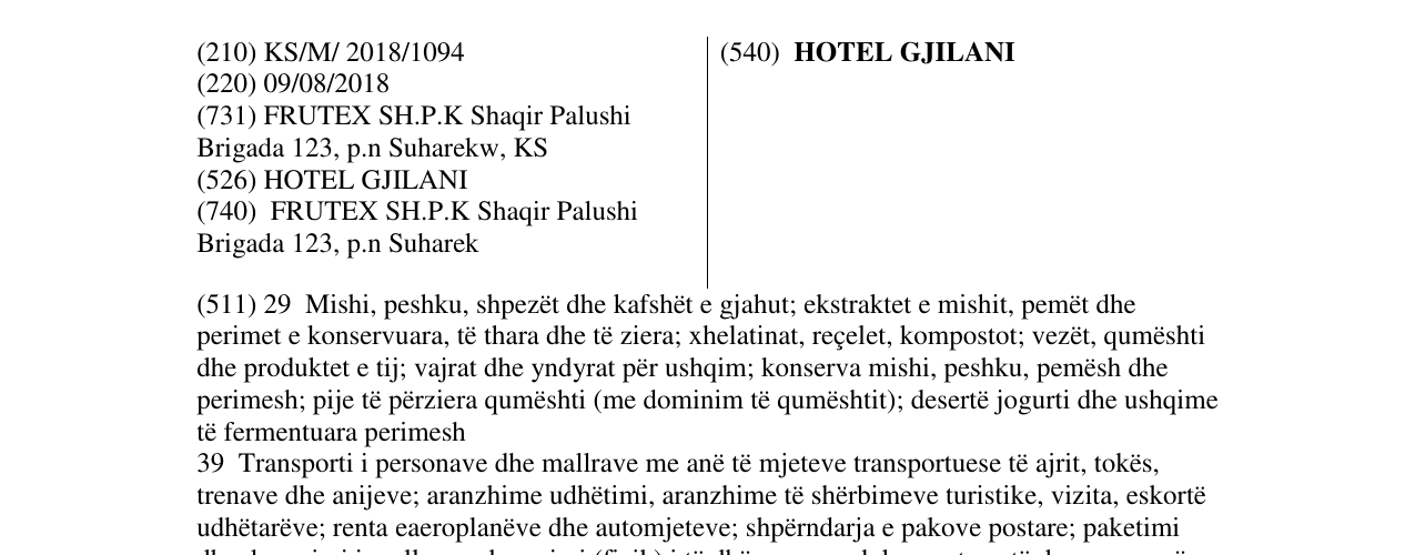 Zëri i markës HOTEL GJILANI në buletin