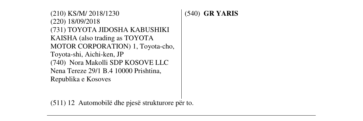Zëri i markës GR YARIS në buletin