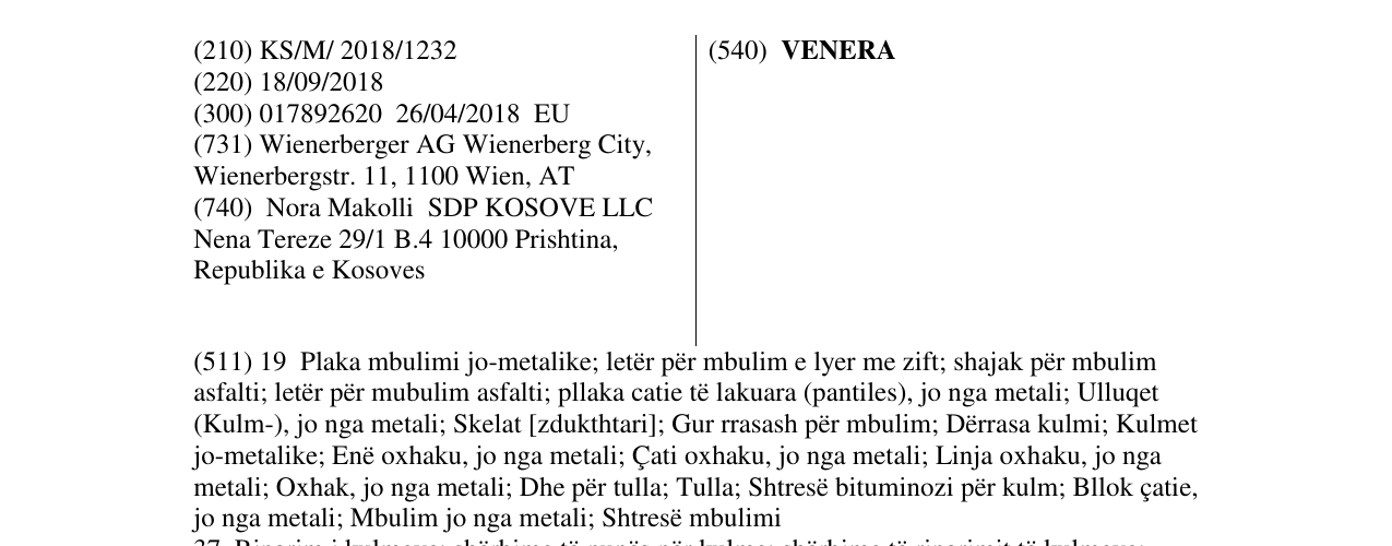 Zëri i markës VENERA në buletin