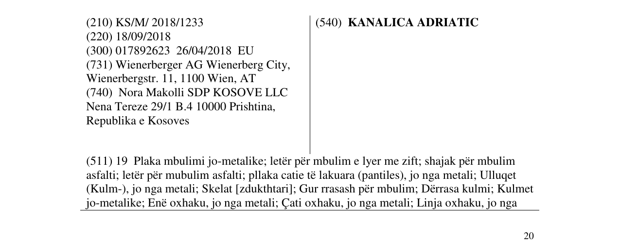 Zëri i markës KANALICA ADRIATIC në buletin