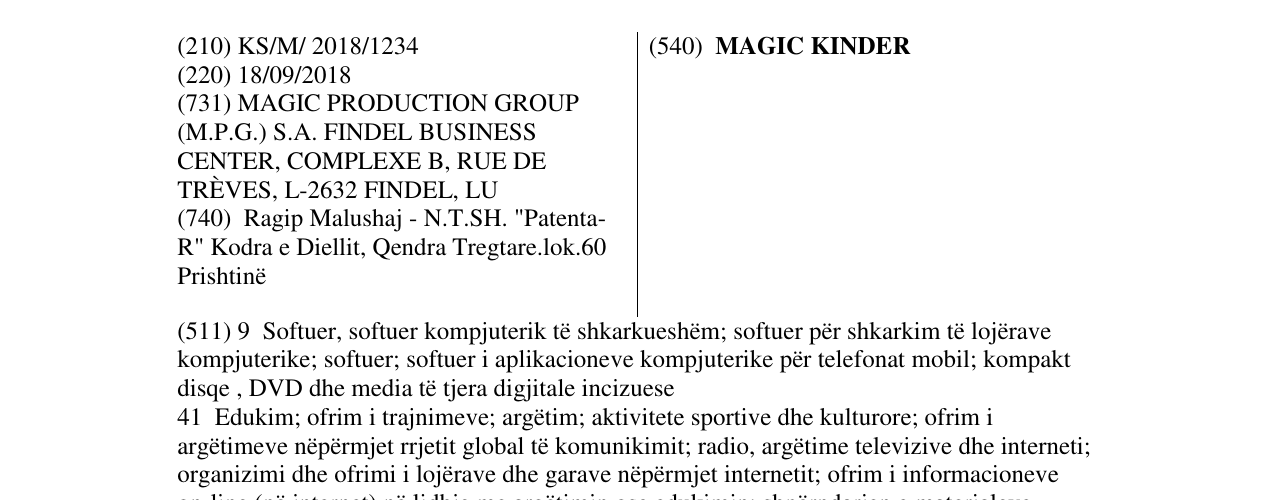 Zëri i markës MAGIC KINDER në buletin