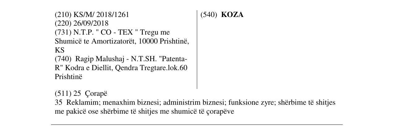 Zëri i markës KOZA në buletin