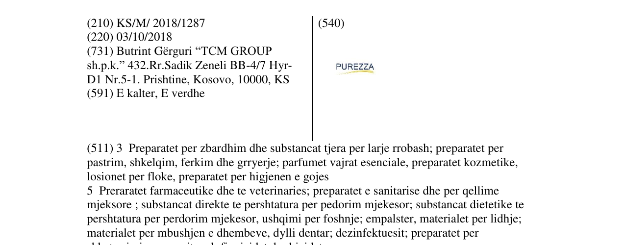 Zëri i markës PUREZZA në buletin