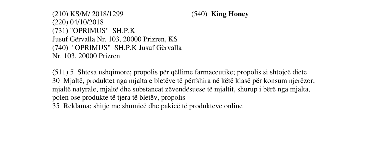 Zëri i markës King Honey në buletin