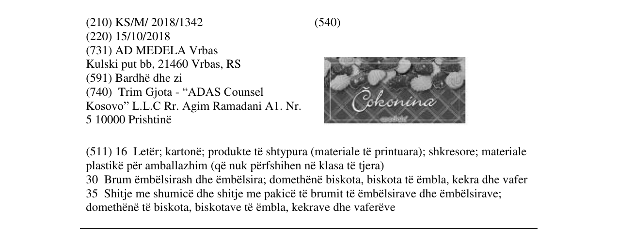 Zëri i markës Cokonina në buletin