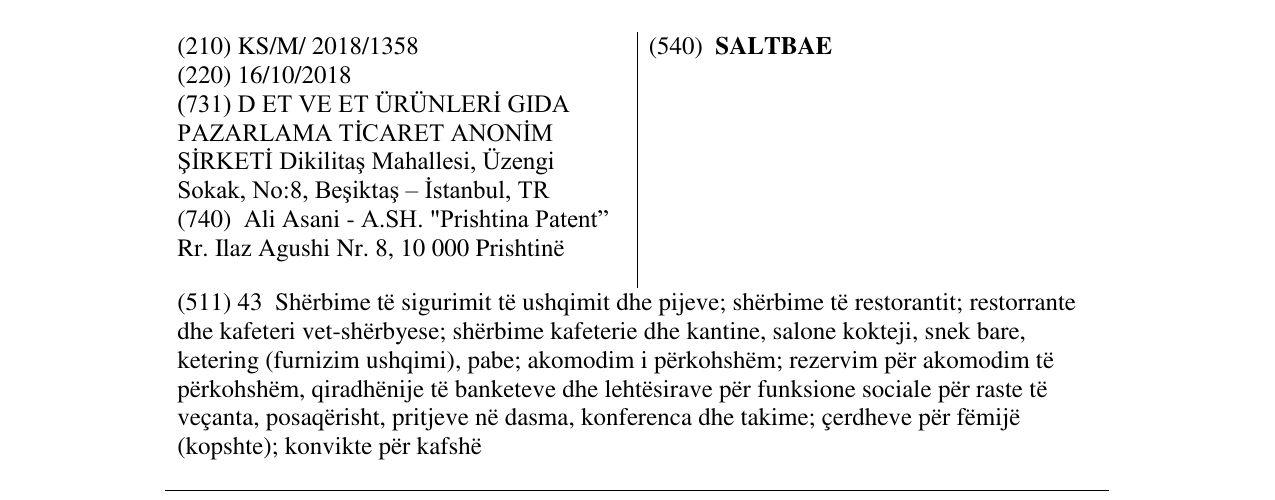 Zëri i markës SALTBAE në buletin