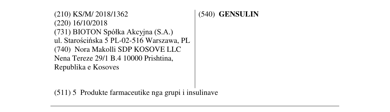Zëri i markës GENSULIN në buletin