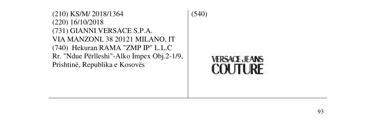 Zëri i markës VERSACE JEANS COUTURE në buletin