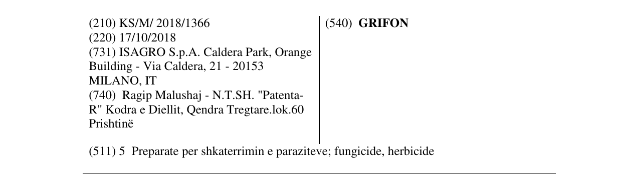 Zëri i markës GRIFON në buletin