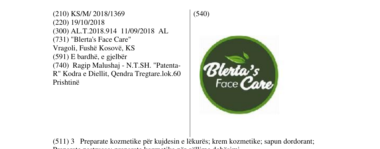 Zëri i markës Blerta's Face Care në buletin