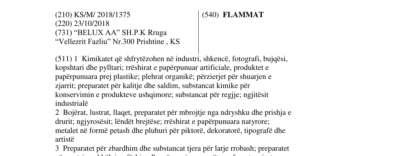 Zëri i markës FLAMMAT në buletin