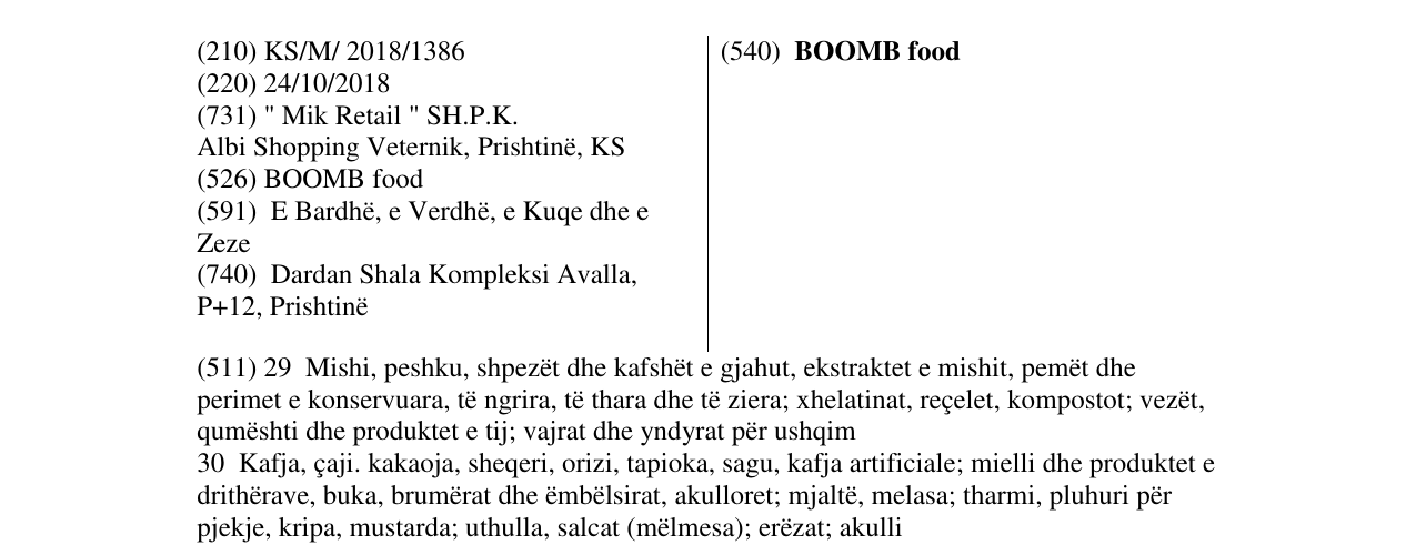 Zëri i markës BOOMB food në buletin