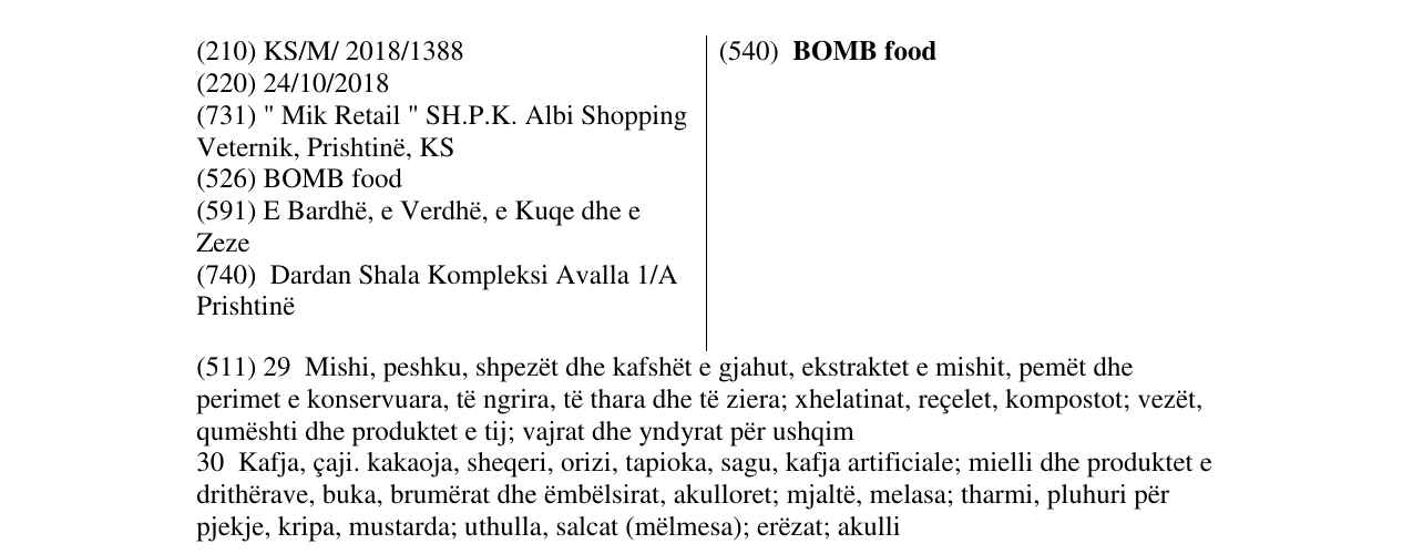 Zëri i markës BOMB food në buletin