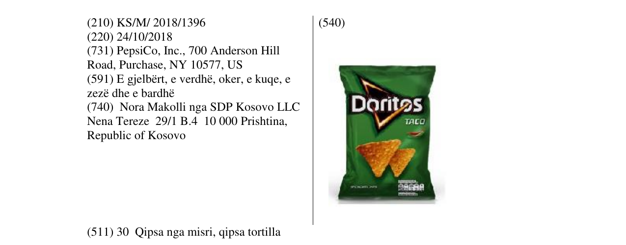 Zëri i markës DORITOS taco në buletin