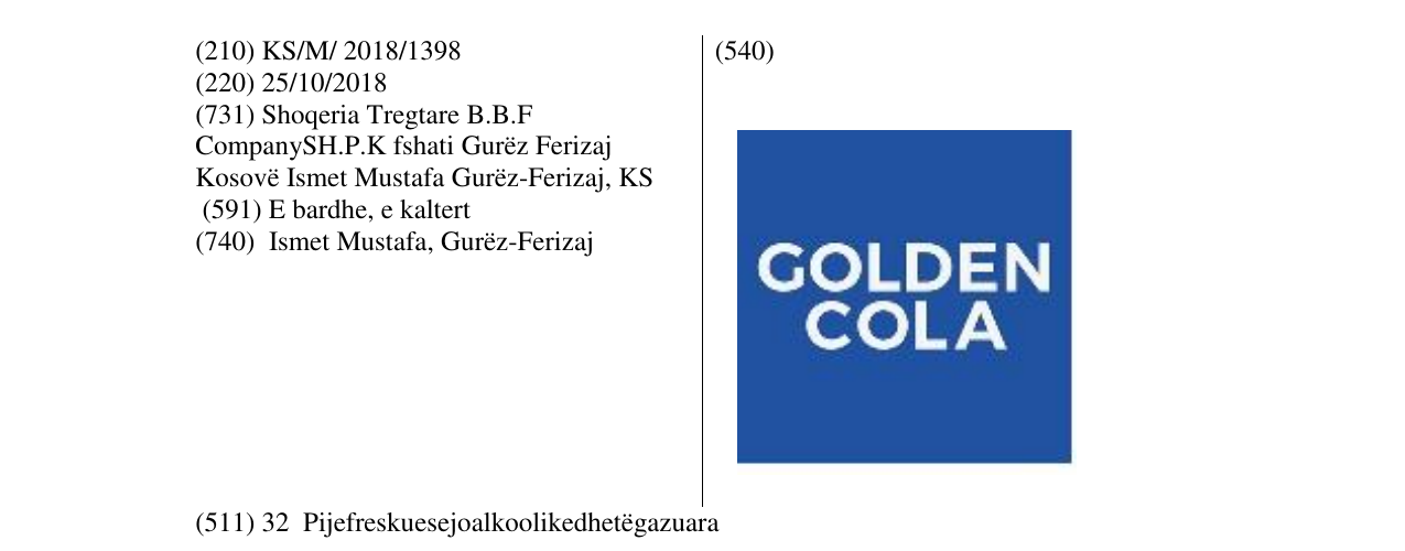 Zëri i markës GOLDEN COLA në buletin