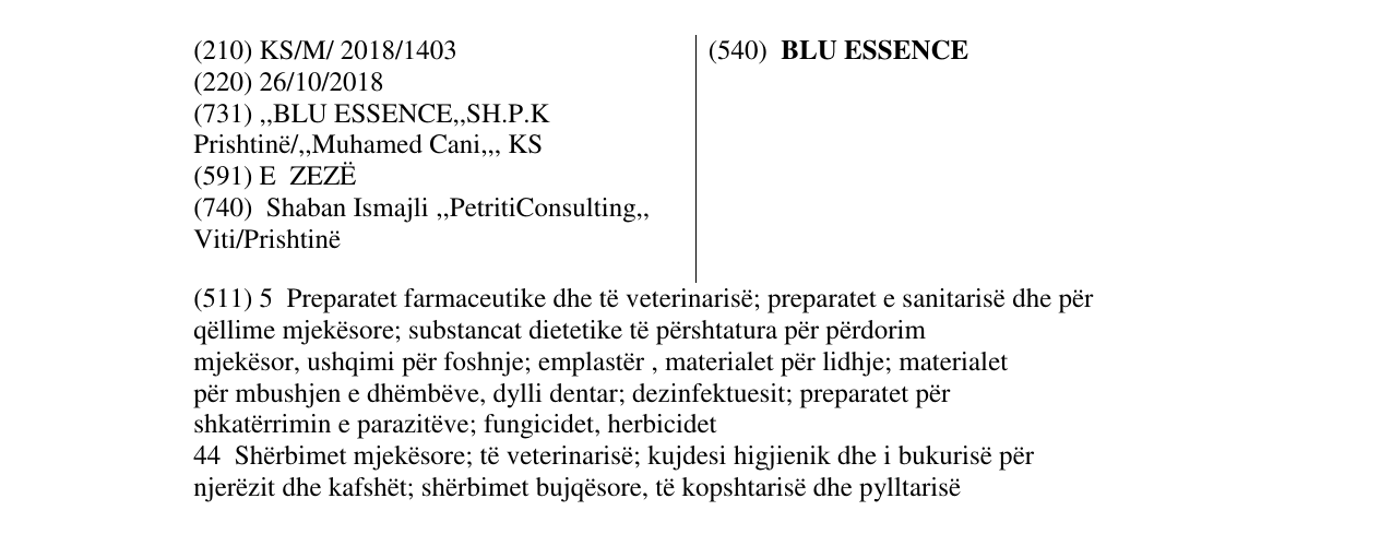 Zëri i markës BLU ESSENCE në buletin