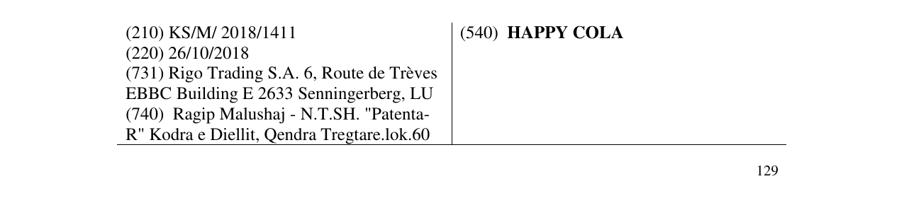 Zëri i markës HAPPY COLA në buletin