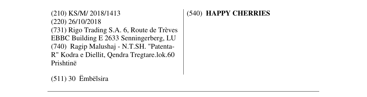 Zëri i markës HAPPY CHERRIES në buletin