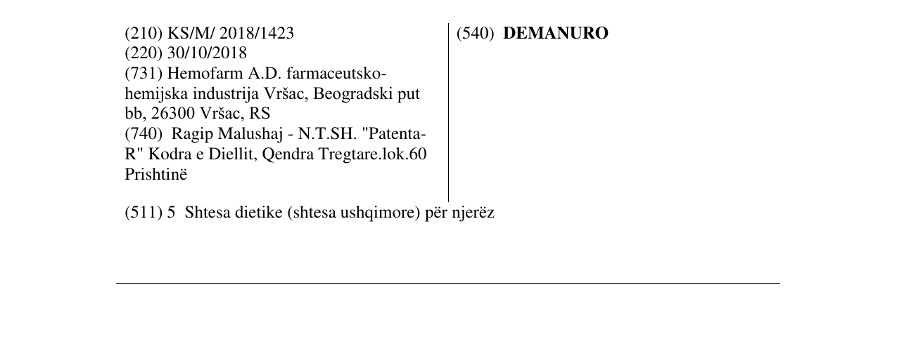 Zëri i markës DEMANURO në buletin