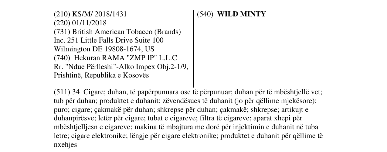 Zëri i markës WILD MINTY në buletin