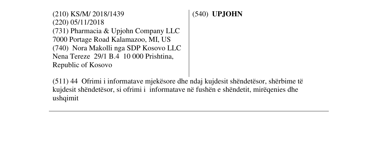 Zëri i markës UPJOHN në buletin