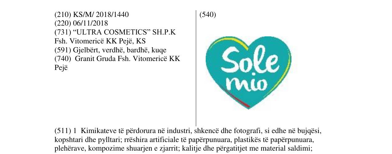 Zëri i markës Sole mio në buletin