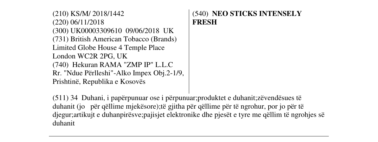 Zëri i markës NEO STICKS INTENSELY FRESH në buletin