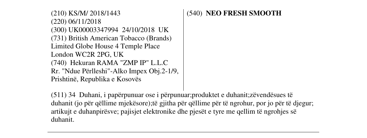 Zëri i markës NEO FRESH SMOOTH në buletin
