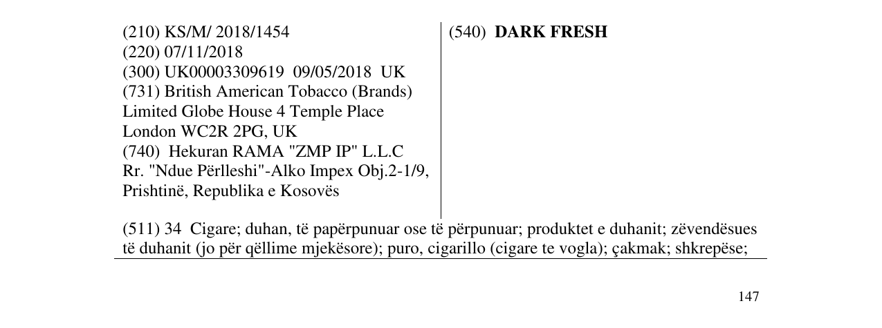 Zëri i markës DARK FRESH në buletin