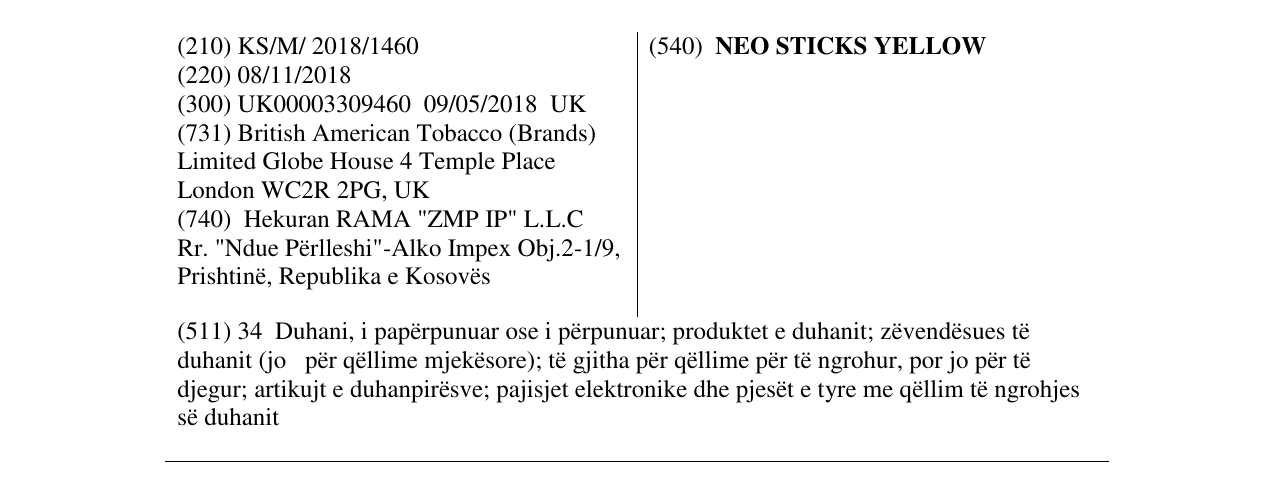 Zëri i markës NEO STICKS YELLOW në buletin