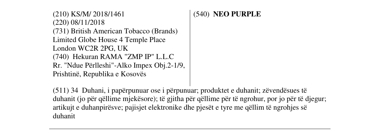 Zëri i markës NEO PURPLE në buletin