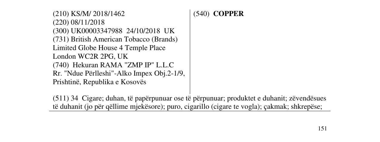 Zëri i markës COPPER në buletin