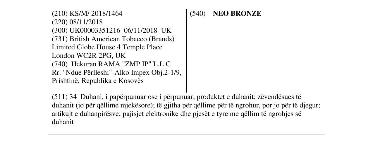 Zëri i markës NEO BRONZE në buletin