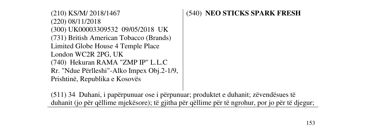 Zëri i markës NEO STICKS SPARK FRESH në buletin